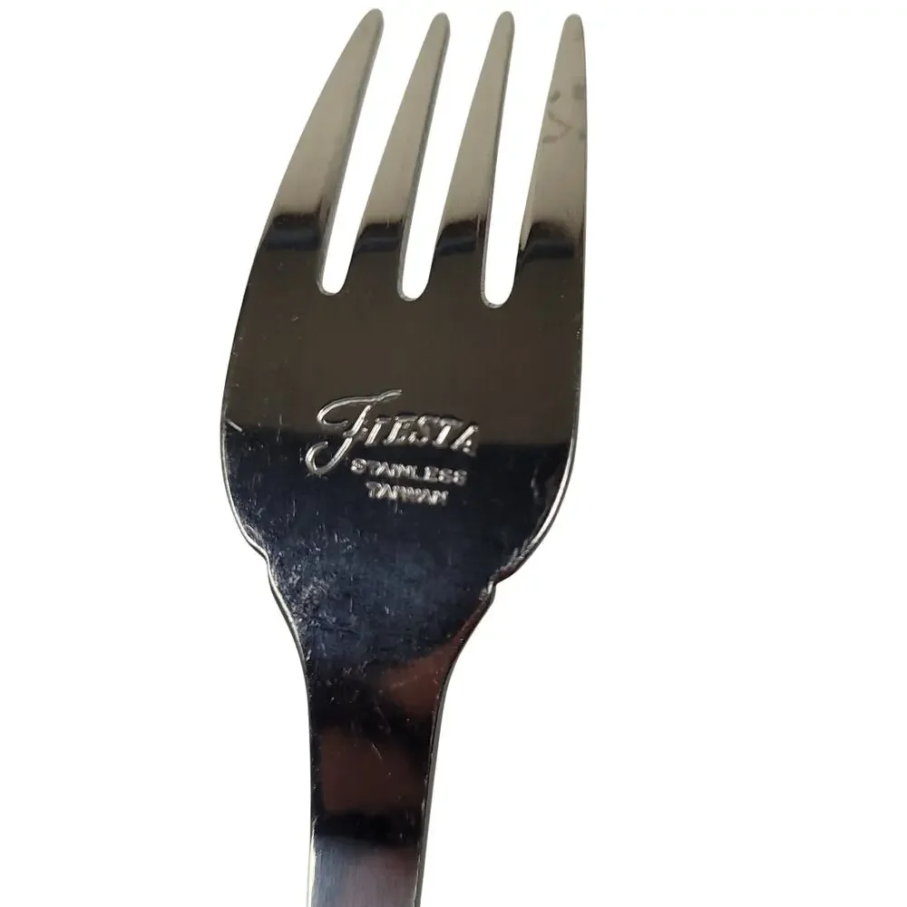 Vintage 90s Fiesta Swirl Flatware Silverware 19 Piece Set Stainless Orange